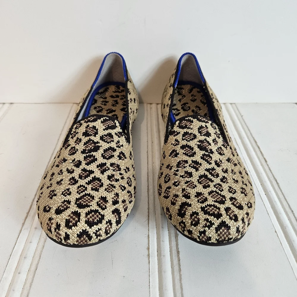 Rothy's The Loafer Size 6 Spotted Leopard Knit Washable Slip On Flats Tan Black